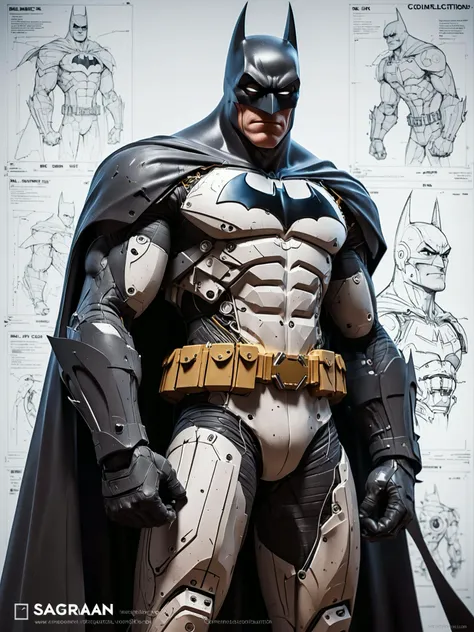 poster of a mechanical dc comics character batman, by sagrav technical Schematics viewed from front and side view on light white blueprint paper, Illustration drafting style, illustration, typography, conceptual art, dark fantasy, steampunk, 3d render, dark fantasy, cinematic, "Batman" "DC Comics", cinematic, dark fantasy, 3d render

epic action, Unreal Engine, cinematic award winning artwork, many details, extreme detailed, full of details,Wide range of colors., dramatic, Dynamic,Cinematic,Sharp details, Insane quality. Insane resolution. Insane details. Masterpiece. 32k resolution. casting shadow style, cucoloris patterned illumination,  dvr-lnds-sdxl, ral-dissolve, ral-ertmsphr, ral-porcelain, ral-pxlprtcl, Niji, aidma-niji