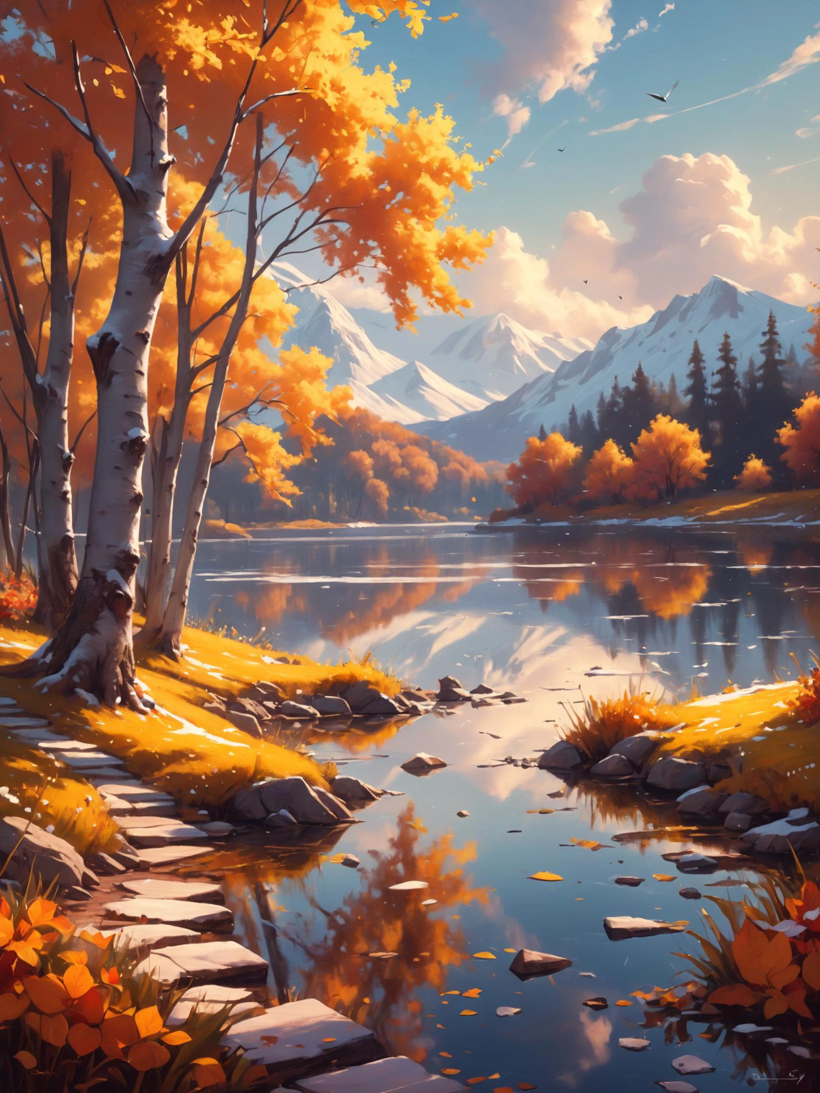A stunning and captivating art piece by the talented artist "red\_poppy" features four vertically arranged canvas paintings, each representing a distinct season. The first canvas portrays the vibrant and lush beauty of spring, with an abundance of blooming flowers and greenery. The second captures the warmth and vibrancy of summer, showcasing a picturesque beach scene and a breathtaking sunset. The third canvas embodies the charm of autumn, featuring a serene lake surrounded by a landscape of golden leaves. The fourth painting brings the tranquil essence of winter, depicting a snowy landscape and an icy lake reflecting the moonlight. The artwork, signed by the artist, adds a personal touch and authenticity to this extraordinary, masterful creation., typography
epic action, Unreal Engine, cinematic award winning artwork, many details, extreme detailed, full of details,Wide range of colors., dramatic, Dynamic,Cinematic,Sharp details, Insane quality. Insane resolution. Insane details. Masterpiece. 32k resolution. casting shadow style, cucoloris patterned illumination, dvr-lnds-sdxl, ral-dissolve, ral-ertmsphr, ral-porcelain, ral-pxlprtcl, Niji, aidma-niji