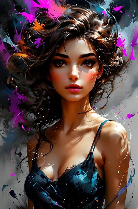 young woman, pretty face, youthful face, zavy-lqdprtrt, oil and watercolor painting, flip hairstyle hair style, chestnut hairs, looking down, from the side, absurdres, masterpiece, 8k, high detail, intricate, best quality, watercolor painting, vibrant, beautiful, painterly, detailed, textural, artistic, upper body, <lora:Desolation:0.2>, <lora:zavy-lqdprtrt-sdxl:0.5>