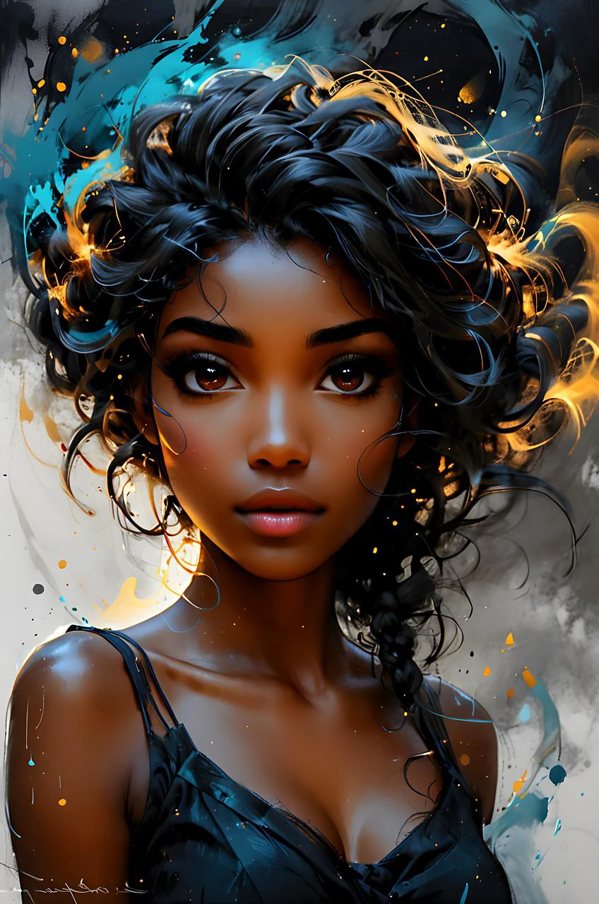 young woman, pretty face, youthful face, zavy-lqdprtrt, oil and watercolor painting, long hair style, senegalese twists hairs, looking ahead, from below, absurdres, masterpiece, 8k, high detail, intricate, best quality, watercolor painting, vibrant, beautiful, painterly, detailed, textural, artistic, upper body, <lora:Desolation:0.2>, <lora:zavy-lqdprtrt-sdxl:0.5>