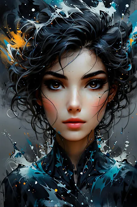 young woman, pretty face, youthful face, zavy-lqdprtrt, oil and watercolor painting, wasteland lagoon with glowing waters hair style, grey hairs, looking ahead, from above, absurdres, masterpiece, 8k, high detail, intricate, best quality, watercolor painting, vibrant, beautiful, painterly, detailed, textural, artistic, upper body, <lora:Desolation:0.2>, <lora:zavy-lqdprtrt-sdxl:0.5>