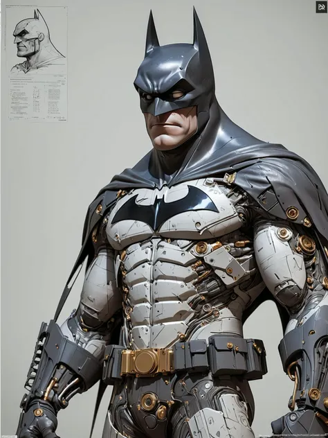 poster of a mechanical dc comics character batman, by sagrav technical Schematics viewed from front and side view on light white blueprint paper, Illustration drafting style, illustration, typography, conceptual art, dark fantasy, steampunk, 3d render, dark fantasy, cinematic, "Batman" "DC Comics", cinematic, dark fantasy, 3d render

epic action, Unreal Engine, cinematic award winning artwork, many details, extreme detailed, full of details,Wide range of colors., dramatic, Dynamic,Cinematic,Sharp details, Insane quality. Insane resolution. Insane details. Masterpiece. 32k resolution. casting shadow style, cucoloris patterned illumination,  dvr-lnds-sdxl, ral-dissolve, ral-ertmsphr, ral-porcelain, ral-pxlprtcl, Niji, aidma-niji