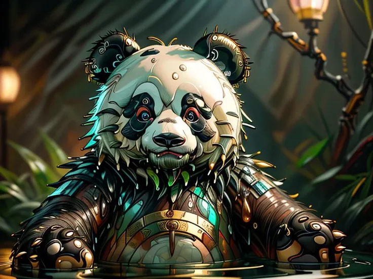 <lora:ScrapBot:0.89> scrapbot, robot, (UHD:1.1) , (detailed background visible:1.2) ,
, gold leafing technique of a landscape of a (close up of (cute:0.50) wet panda, wet fur,:1.3) , Spring, Aestheticism, emotional, photograph, (Style: subsurface scattering, (pui) , analog style, realistic, film photography, highres photo, cinematic Lighting, trending on artstation) , (Photorealistic:1.2) , (detailed) , sharp, HDR, high quality, good resolution, maximalist, masterpiece, (Golden ratio) , (detailed background:1.2) , (background visible) , (detailed hyperrealism)