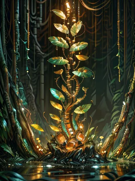 <lora:ScrapBot:0.94> scrapbot, robot, (UHD:1.1) , (detailed background visible:1.2) ,
, typographic art, (scrapbot (no humans:1.2) , scenery, wide view, a rainy jungle, wet, reflections, darkness, (at night) ,
:1.3) , absurdres, stylized, intricate, detailed, artistic, text-based, cinemascope, heroic, (Style: subsurface scattering, (pui) , analog style, realistic, film photography, highres photo, cinematic Lighting, trending on artstation) , (Photorealistic:1.2) , (detailed) , sharp, HDR, high quality, good resolution, maximalist, masterpiece, (Golden ratio) , (detailed background:1.2) , (background visible) , (detailed hyperrealism)