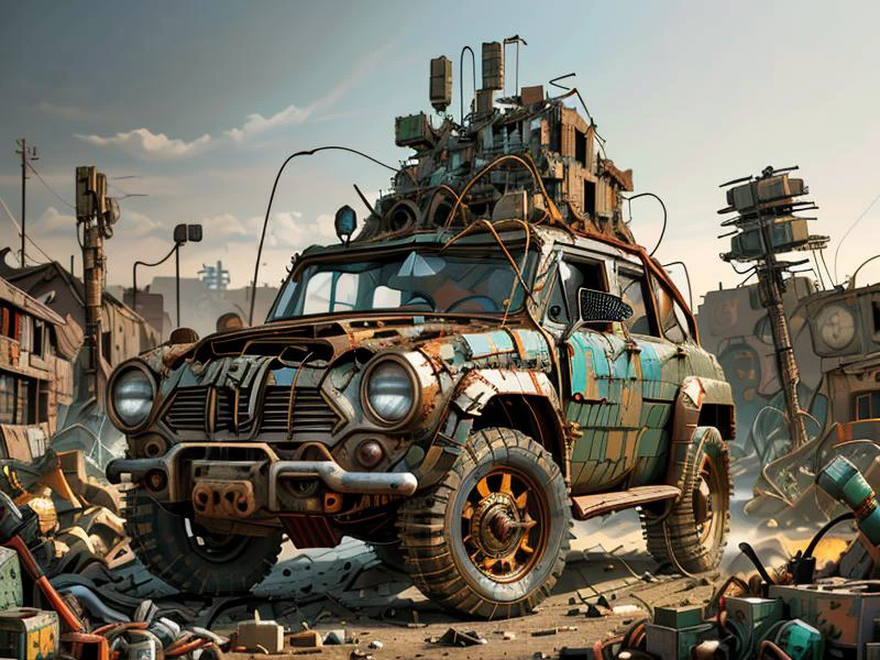 <lora:ScrapBot:0.9> scrapbot, robot,
scrapyard ruin, small scrapbot cleaning between huge piles of scrap, cables, metals, circuitboard,
background: dusty plains, small town ruin, (1950s \(style\) houses),
(UHD:1.1),
(detailed background visible:1.2),
(Style: subsurface scattering, (pui), analog style, realistic, film photography, highres photo, cinematic Lighting, trending on artstation),(Photorealistic:1.2),
(detailed), sharp, HDR, high quality, good resolution, maximalist, masterpiece, (Golden ratio),(detailed background:1.2), (background visible), Raw, Photo, realistic, DSLR, subsurface scattering, analog style, (Photorealistic:1.2), (crafted style), (detailed hyperrealism), (captivating photograph:0.90)