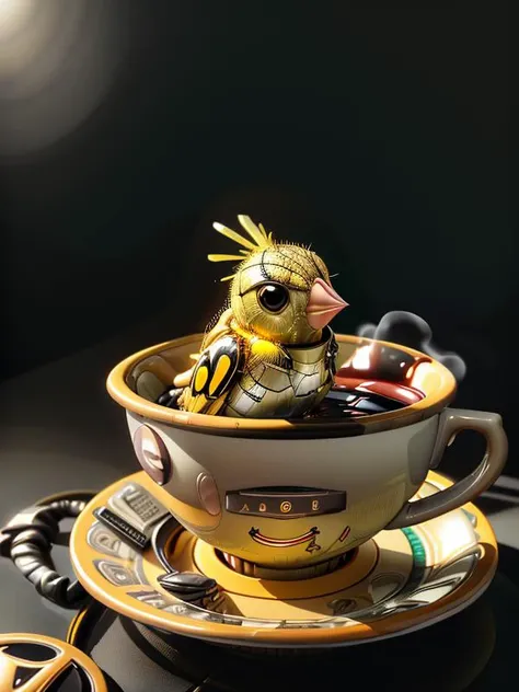 <lora:ScrapBot:0.75> scrapbot, robot, (UHD:0.60) , (detailed background visible:1.2) ,
, Photograph, (scrapbot (cute:1.10) (yellow canary) (bathing:0.75) inside (cup of (black coffee)) ,
:1.3) , Sony A7, Selective focus, ornate, photorealism, (Style: subsurface scattering, (pui) , analog style, realistic, film photography, highres photo, cinematic Lighting, trending on artstation) , (Photorealistic:1.05) , (detailed) , sharp, HDR, high quality, good resolution, maximalist, masterpiece, (Golden ratio) , (detailed background:1.2) , (background visible) , (detailed hyperrealism)