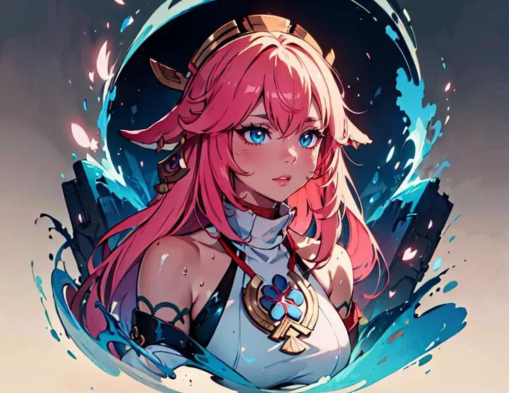 (Cinematic Digital Artwork:1.3) of (Detailed illustration:1.3),(Satisfying:1.3) Dishwasher1910,(full body portrait:1.3),(beautiful toned legs,alluring thighs,thick toned ass,hips,waist,hourglass figure),(masterpiece, best quality), yae miko, \(genshin impact\),shiny hair,shiny eyes,very beautifull,semi naked kimono,pink hair, glow particle,falling cherry blossom,dynamic pose, highly detail, very delicate, UHD wallpaper, glowing lighting,Masterpiece,High Quality,Young Woman,Priestess, theme Wonderful Garden,Cinematic Lighting,Goddess,Exquisite Fantasy, Glowing Blue Particles, Beautiful and Aesthetic,Ultra detailed, Great Composition,Depth of Field,extremely detailed CG unity 8k wallpaper,Beautifully Detailed Background,Anime Style, Intricate hair details,Dramatic Lighting, highres,Intricate details,Wet Holy Veil, Metal headpiece, Body of Divine,Raytracing, Intricate Patterns,Extremely detailed Wet clothes, Bare Shoulders, Fine Detailed Hair,highly intricate face tattoo,Wet Skin Texture,Oiled Skin,Highly Intricate Body Tattoo,Intricate Accessories, Breathtaking, Amazing, Petals, Wet Clothes,Medium Breasts,Angle,Contour Deepening,beautiful detailed eyes, <lora:yae miko_Heavypruned:0.9>
