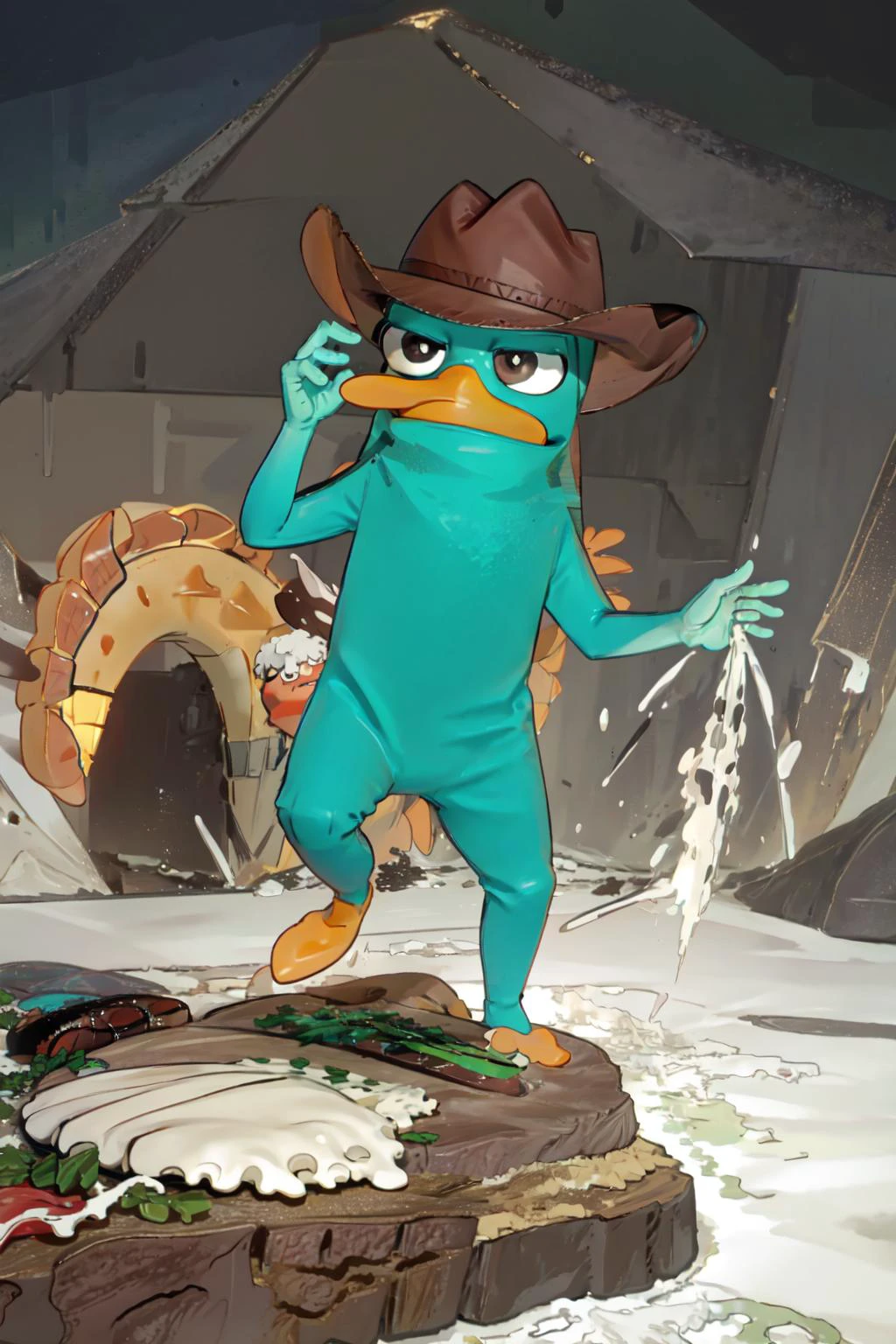 good detailed, (glowing background),
, masterpiece, best quality, wide-angle Hyperdetailed, masterpiece, 8k, natural lighting, soft lighting, sunlight, HDR (High Dynamic Range), Maximum Clarity And Sharpness, Multi-Layered Textures,
(Perry the Platypus,cowboy hat, saltbaememe, sunglasses,salting a hot steak:1.3),3d
<lora:Perry:0.8> <lora:SaltBaeMeme:0.5> <lora:stylized_3dcg_v4-epoch-000012:1>