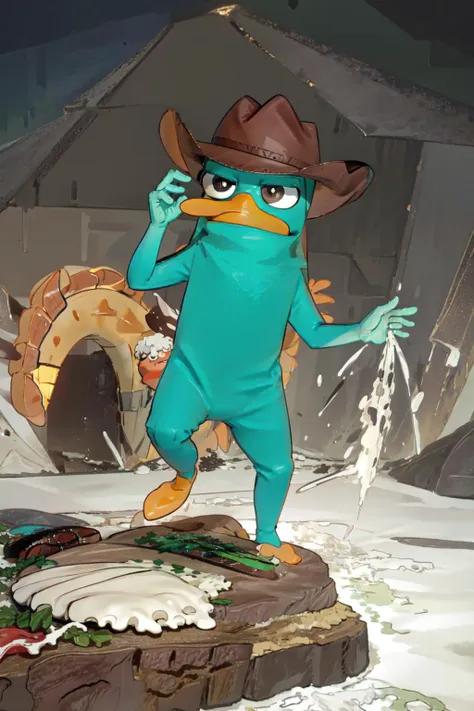 good detailed, (glowing background),
, masterpiece, best quality, wide-angle Hyperdetailed, masterpiece, 8k, natural lighting, soft lighting, sunlight, HDR (High Dynamic Range), Maximum Clarity And Sharpness, Multi-Layered Textures,
(Perry the Platypus,cowboy hat, saltbaememe, sunglasses,salting a hot steak:1.3),3d
 <lora:Perry:0.8>  <lora:SaltBaeMeme:0.5>  <lora:stylized_3dcg_v4-epoch-000012:1>