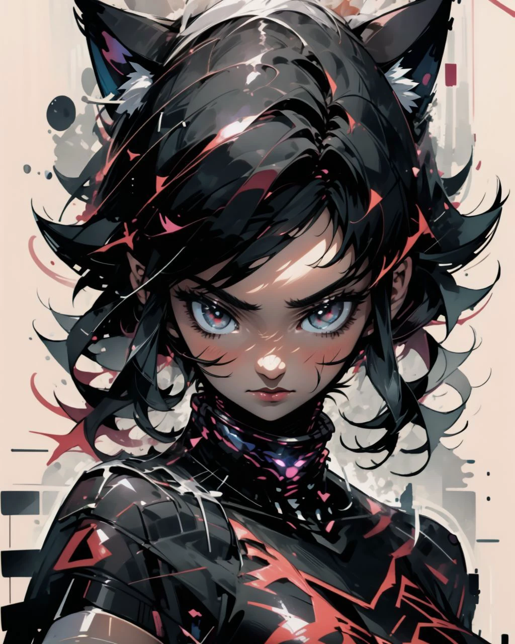 (highly detailed), 1girl. woman, aura, (cat:1.2), bj_Fault, black hair, ink <lora:ultrainstinct_v3_offset:1> <lora:Fault_art:0.8> <lora:ink-0.1-3-b28-bf16-D128-A1-1-ep64-768-DAdaptation-cosine:1>