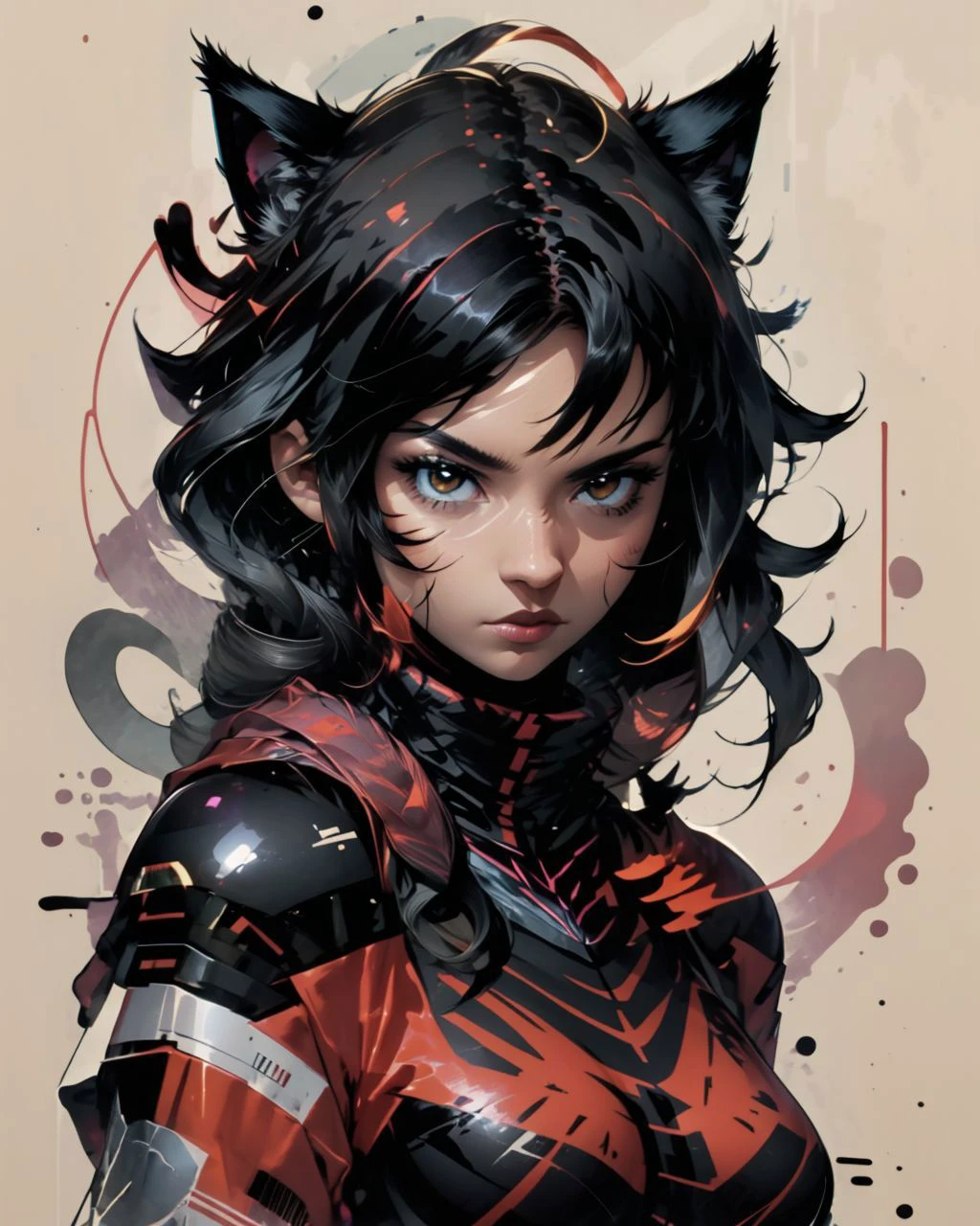 (highly detailed), 1girl. woman, aura, (cat:1.2), bj_Fault, black hair, ink <lora:ultrainstinct_v3_offset:1> <lora:Fault_art:0.8> <lora:ink-0.1-3-b28-bf16-D128-A1-1-ep64-768-DAdaptation-cosine:1>