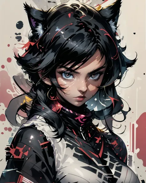 (highly detailed), 1girl. woman, aura, (cat:1.2), bj_Fault, black hair, ink <lora:ultrainstinct_v3_offset:1> <lora:Fault_art:0.8> <lora:ink-0.1-3-b28-bf16-D128-A1-1-ep64-768-DAdaptation-cosine:1>
