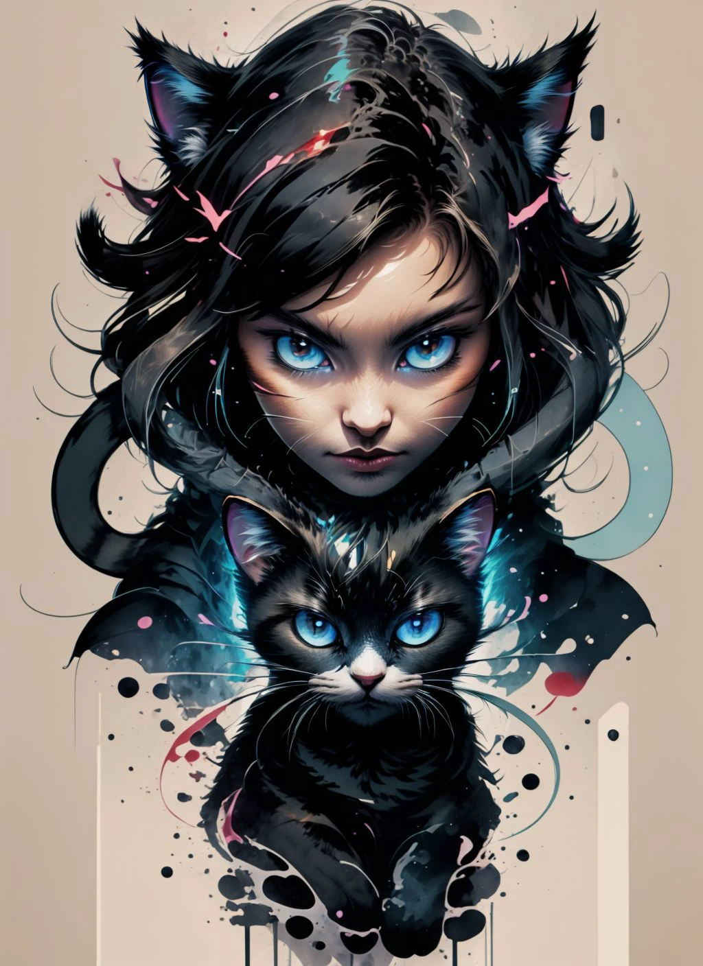 (highly detailed), 1girl. woman, aura, (cat:1.3), bj_Fault, black hair, ink <lora:ultrainstinct_v3_offset:1> <lora:Fault_art:0.8> <lora:ink-0.1-3-b28-bf16-D128-A1-1-ep64-768-DAdaptation-cosine:1>