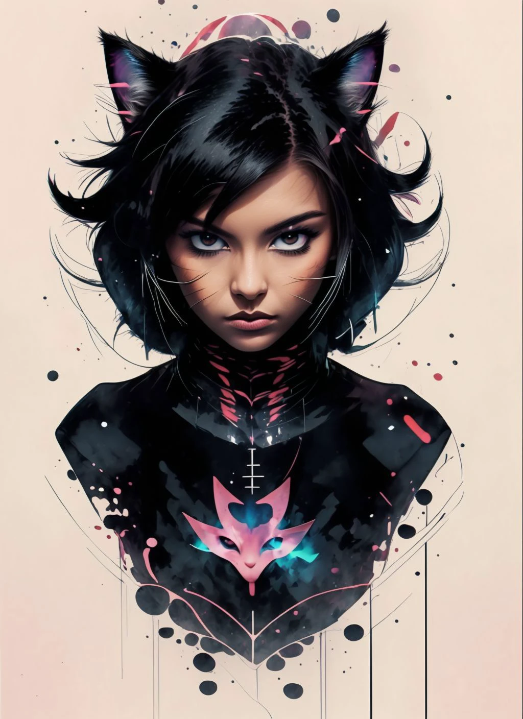 (highly detailed), 1girl. woman, aura, (cat:1.3), bj_Fault, black hair, ink <lora:ultrainstinct_v3_offset:1> <lora:Fault_art:0.8> <lora:ink-0.1-3-b28-bf16-D128-A1-1-ep64-768-DAdaptation-cosine:1>