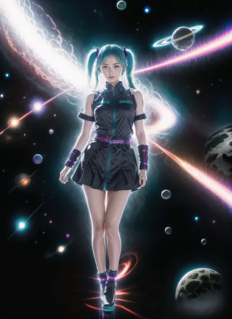 (realistic, real life, cosplay, photorealistic), ultrainstinct, <lora:ultrainstinct_v3_offset:1> 1girl, aura, aura surrounding body, (masterpiece, best quality), (outdoors), full body, very long hair, hatsune miku, detailed background, (space)