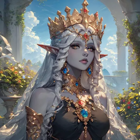 score_9, score_8_up, score_7_up, Expressiveh, ultra detailed, beautiful dark elf queen, beautiful face, beautiful crown of black marble color, beautiful hair, long hair, ((pale skin)), beautiful clothes of noble vampire, cloth of kings, Masterpiece, best quality, edgQuality, <lora:Expressive_H-000001:0.8> expressiveh <lora:MixSummerSolstice Style SDXL_LoRA_Pony Diffusion V6 XL:0.7> <lora:add_detail:1>