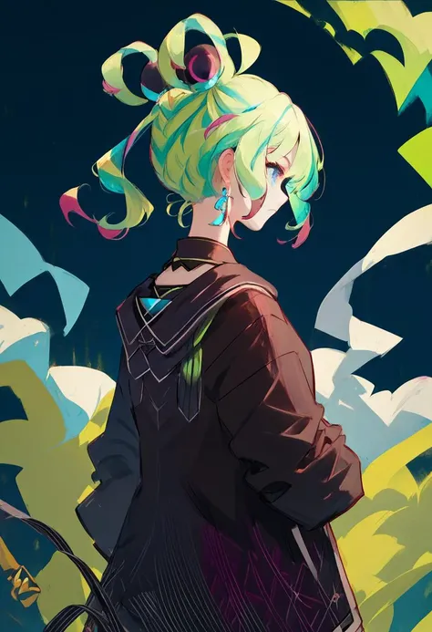 <lora:e7_mlChoux_-_Pony:1> e7 mlchoux, green hair, 18 years old petit <lora:Pastel-Mix Style SDXL_LoRA_Pony Diffusion V6 XL:1>, score_9, score_8_up, score_7_up, score_6_up, score_5_up, score_4_up, hd, (ultra hd quality details), 8K, Arms crossed behind the back pose