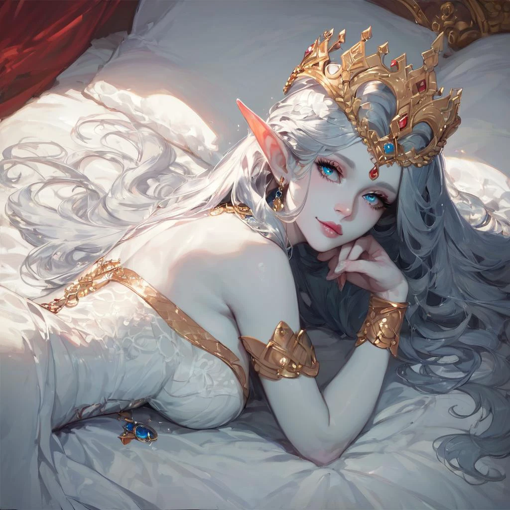 score_9, score_8_up, score_7_up, Expressiveh, ultra detailed, beautiful dark elf queen, laying in bed, solo, beautiful face, beautiful crown of black marble color, beautiful hair, long hair, ((pale skin)), beautiful clothes of noble vampire, cloth of kings, Masterpiece, best quality, royal bedroom, <lora:Expressive_H-000001:0.8> expressiveh <lora:MixSummerSolstice Style SDXL_LoRA_Pony Diffusion V6 XL:0.7> <lora:add_detail:1> <lora:sword swallowing position 3:1>