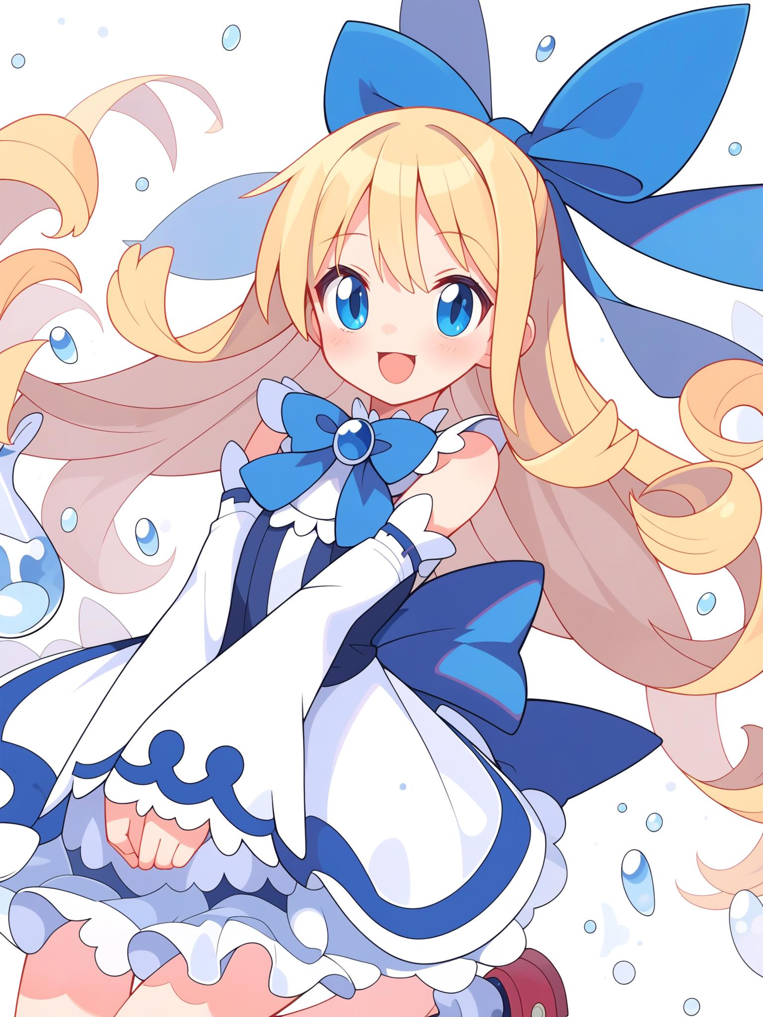 Anime girl in a blue and white dress with a blue bow - SeaArt AI