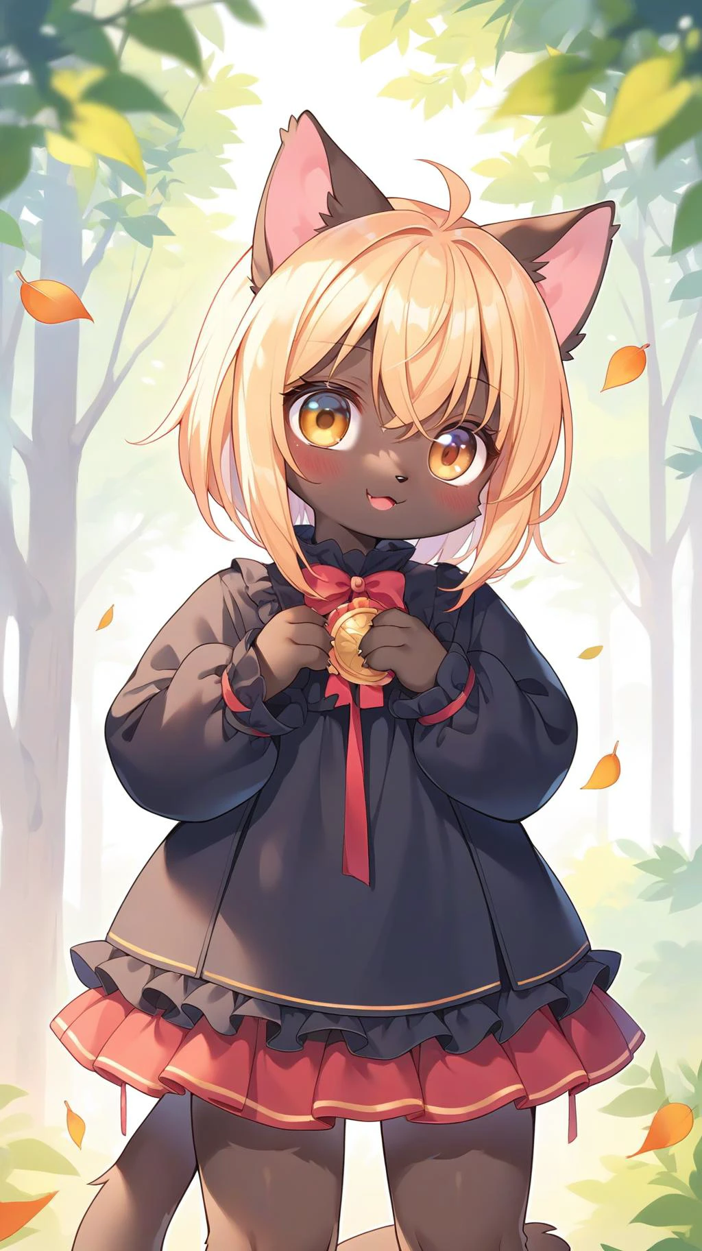 score_9, score_8_up, score_7_up, source_anime, 1girl, close up,
masterpiece, best quality, solo, furry girl, young, standing,
black cat, ebony skin,
downy, hairy body, fluffy body, fullbody, Blushed, Passionate, soft smile, wild expression,
forest, light through the leaves,