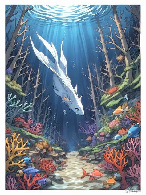score_9,score_8_up,score_7_up,highres, (Masterpiece), (Best Quality), (Ultra detailed), (Underwater), (Illustrated), (Beautiful and detailed water), (Coral), Open pleats, (Very exquisite and beautiful girl), dynamic_angle, Floating, (beautiful and delicate eyes), (detailed lighting), (girl), floating hair, glowing_eye, Sharp ears, (splash), underwater, (fish), white hair, green right eye, ice blue left eye, leaf skirt, feathers, natural, (sunlight), (underwater forest), (painting), (blooming), (detailed glow), wet, seaweed, Fish, (Tyndall Effect), Face to Face,,,,, 1990s \ (style \), vintage,<lora:OldAnimeStyle_XL_v3:0.8>