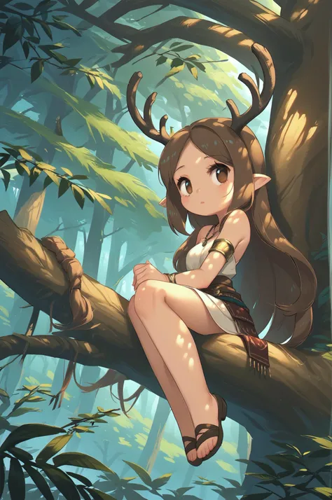 score_9, score_8_up, score_7_up, source_anime, <lora:Porforever_4RCH0N:1> 4RCH0N,
1girl, against tree, antlers, armlet, bare shoulders, bare tree, bracelet, branch, brown eyes, brown hair, forest, jewelry, long hair, nature, necklace, outdoors, plant, pointy ears, sitting, solo, tree, very long hair,