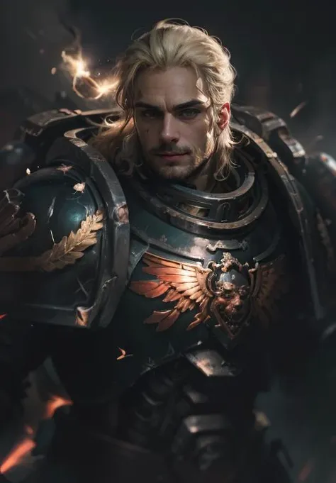 hecavill,  closeup,
(upper body:1.2), 
, night, solo, 1boy, full armor, battle-worn armor, bulky,  40k, lion'el, blonde hair, slickedback hair, facial scaring, old, 
[(
slow motion, motion blur, dynamic, 
Cinematic film still, sparks,  battle field, 
((Best quality)), 
8K RAW, dkttlr
ravishing, (vivid bright colors:1.3), vibrant,  best quality,
 8k, artstation, 
by Esaias van de Velde, Cagnaccio di San Pietro, Warwick , Theo van Rysselberghe, negative space, colorgraded, Cinematic film still, analog style, RAW photo, hyper real photo, ultrarealistic , 8k uhd, dslr, soft lighting, high quality, film grain 50mm lens,  colorgraded, volumetric lighting, volumetric fog,  absurdres, , realistic,  Cinematic composition, 
back lighting,
<lora:uv:0.7> <lora:LowRA:0.4><lora:FilmG2:0.66>
 <lora:lionel mk1:0.43>
):8]
<lyco:GoodHands-beta2:1.0> 
<lora:WH40K:0.56>