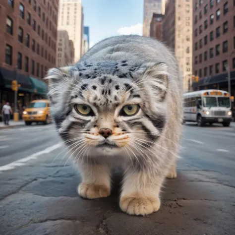 highly detailed photo of a (air elemental) floating above desert, ((s4s the pallas's cat)), cute face, muscular, white hair, abstract, realistic, depth of field, City street, bus, new york city, photorealistic, cinematic photography,
<lora:RPGAirElementalXL:0.3><lora:s4sV1:1>