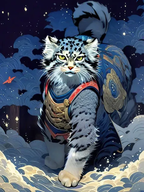 full-body, s4s the Pallas's cat, anthropomorphic cat ninja, there is a cat with a fish and a sword on a galaxy background, samurai cat, cat warrior, armoured cat, samurai deity with koi armor, by Kan\u014d Tan'y\u016b, highly detailed and colored, in the art style of ukiyo-e, inspired by Utagawa Kuniyoshi\n\nliquid insanity, magnetic allure, dark and mysterious, a hauntingly beautiful tormented photo, Zinsanely detailed and intricate, hyper maximalist, elite, horror, creepy, ominous, haunting, cinematic, society, colossal, James Jean, Brian Froud,\n\n\n[object Object], (Detailed face features:1.3), (RAW photo, 16k, masterpiece, best quality: 1.2), (ultra-realism, hyper-detailed and intricate realism: 1.3), (wide depth of field, radiant mapping, ray tracing, god rays: 1.2), High dynamic range, vivid, rich details, clear shadows and highlights, realistic, intense, enhanced contrast
<lora:s4sV1:1>
<lora:[XL]knighthood:1>