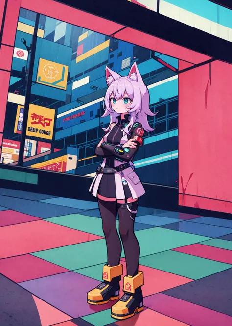1girl, solo, standing, fox tail, fox ears, crossed arms, thinking, chiaroscuro neon lights, cyberpunk, cyberpunk city, graffiti, rain
<lora:dusty_dream_v1-000015-32rank:1>