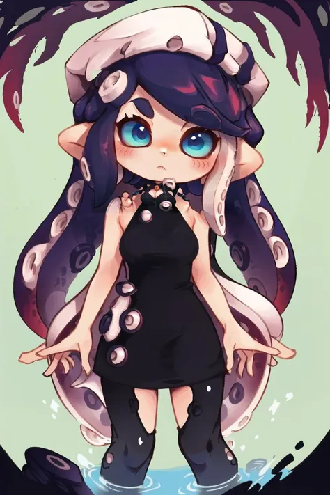 ((best quality)), ((highly detailed)), masterpiece, detailed face, beautiful face, (detailed eyes, deep eyes), (1girl), cowboy shot, <lora:aiomonstergirls_loraLocon:1>, (((scylla))), (((octopus girl))), standing, (tentacles:1.33), (suction cups:1.33), (fused:1.33), ((tentacle legs)), medium breasts, (dress), underwater, (at a town), <lora:EnvyCuteMix13:1>, (cute), (chibi:1.3)