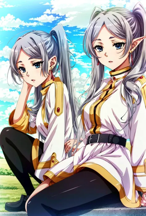 2girls in full growth,Sitting, best quality, masterpiece, good quality,group_squeez,<lora:ÐÑÑÐ¿Ð¿Ð° Ð¸Ð· Ð½ÐµÑÐºÐ¾Ð»ÑÐºÐ¸Ñ Ð´ÐµÐ²ÑÑÐµÐº SQUEEZ Ð¡ÑÐ¸Ð»Ñ(group_squeez( 3girls; 4girls; 5girls; 6+girls):0.8>,<lora:Ð¤ÑÐ¸ÑÐµÐ½ Ð¿ÑÐ¾Ð²Ð¾Ð¶Ð°ÑÑÐ°Ñ Ð² Ð¿Ð¾ÑÐ»ÐµÐ´Ð½Ð¸Ð¹ Ð¿ÑÑÑ(aafrie,long hair, white hair,twintails, pointy ears,earrings, thick eyebrows,(ÑÐ¼ Ð¾Ð´ÐµÐ¶Ð´Ñ):0.7>,aafrie, long hair, white hair, twintails, pointy ears, earrings, thick eyebrows, white capelet, striped shirt, long sleeves, belt, white skirt, black pantyhose, anime style, anime colors,detailed anime,animeHD, anime eyes, bigger eyes, high quality anime, large anime pupils, 1girl (in full growth), best quality, masterpiece, ultra-detailed, high quality,perfect anatomy, (perfect full body), (detailed full body), good eyes, perfect face, pretty face,(beautiful and aesthetic:1.2),beautiful eyes, anime eyes, detailed eyes,Exquisite visuals, high-definition