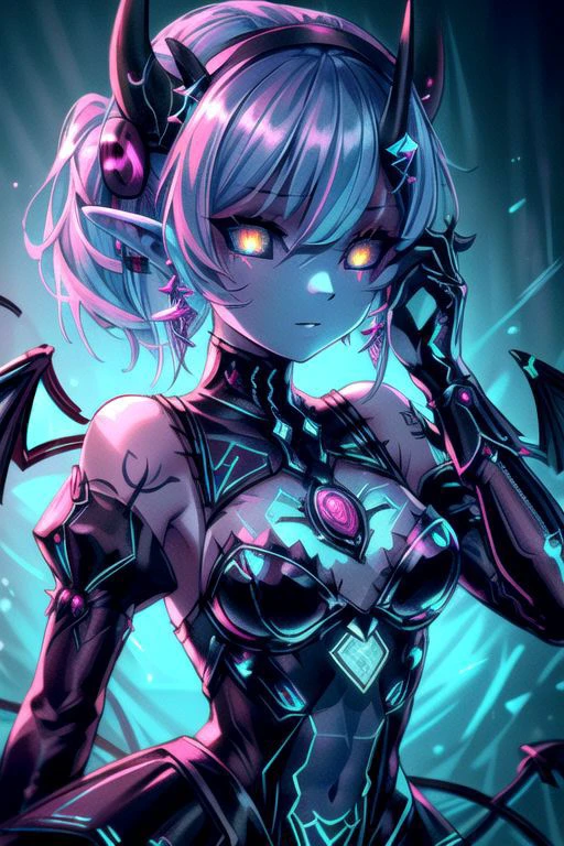 CorruptA, CorruptA, TronFashion, professional image of a cute young woman, (frilly elegant glossy dark holographic dress, moon brooch, moon earrings, moon accessories:1.2),
(dragon horns, dragon tail:1.1), (short hair, side ponytail, hair above cheeks, light blue hair with light pink hairtips, gradient hair, multicolored hair:1.2), red eyes, (small breasts, cute face, innocent, shy, pointy ears:1.1), (sparkles, sparkling clothes, sparkles near eyes:1.1),
(intricate aquatic background, underwater, ocean, small fishes, surrounded by exotic fish),
(pubic tattoo, symbol-shaped pupils, corruption, mind control:1.3),
(blue skin, black sclera, colored sclera, colored skin, yellow eyes, demon wings, demon horns, slit pupils:1.4),
(absurdres, incredibly absurdres, huge filesize, extremely detailed, High quality texture, physically-based rendering, Ray tracing, octane render, sharp focus, (8k), (4k), (Masterpiece), (Best Quality), extremely detailed, intricate, hyper detailed, illustration, soft lighting, high resolution, sharp detail,)