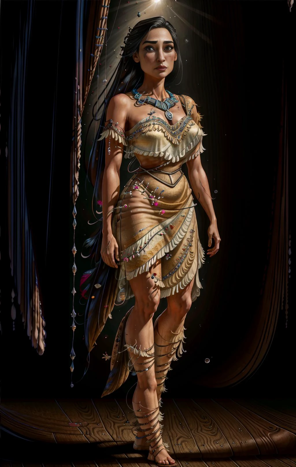 masterpiece, (((highres, photorealistic, best quality, perfect lighting))), adult, mature, female, 1girl, 8k, realistic, photo-realistic, ultra-detailed, fullbody
<lora:pocahontasDisney_PocahontasWaifu.v10:1> PocahontasWaifu