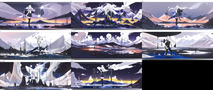 masterpiece, best quality, YkYi background, CyLm, 1 girl, solo, looking at viewer, girl in the lake, calm lake like a mirror, lake on the top of snow mountains, star sky background