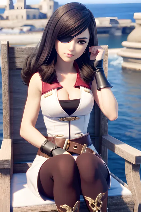 ,1 girl, solo,angry ,sitting in a throne , castle, beatrix,eyepatch, white sleeveless coat, cleavage, gauntlets, belt, fingerless gloves, brown pantyhose, boots <lora:beatrix-nvwls-v1-final:0.8>, (((3d, video game))),masterpiece, best quality, intricate details, 8k uhd, perfect face, perfect eyes