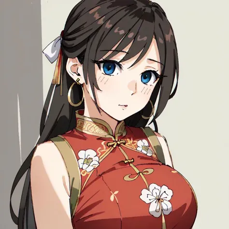 <lora:tsukumizuAva_v10:1>, <lora:avas_jun_07-03--tsukumizu_yuu_005-095--ham_rifl_09-01:1>, sketch, tsukumizu yuu \(style\), line art, solid colors, a Chinese woman wearing a cheongsam, (((masterpiece))), ((best quality)), ((intricate detailed)), perspective, highly detailed, illustration, 1girl, ((large breasts)), perfect hands, detailed fingers, beautiful detailed eyes, updo hair, brown eyes, ( sexy chinese dress:1.2), earrings, detailed background, perfect eyes, seductive eyes, looking at the viewer, from front
