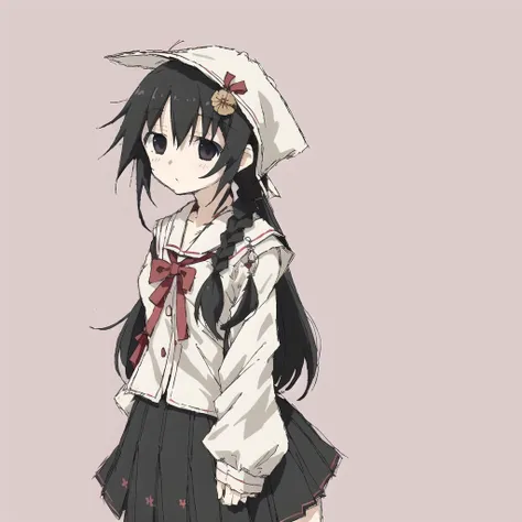 <lora:avas_jun_07-03--tsukumizu_yuu_005-095--ham_rifl_09-01:1>,
black hair, black serafuku, braid, detached sleeves, hair flaps, hair ornament, hair over shoulder, highres, nontraditional miko, school uniform, serafuku