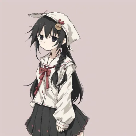 <lora:avas_jun_07-03--tsukumizu_yuu_005-095--ham_rifl_09-01:1>,
black hair, black serafuku, braid, detached sleeves, hair flaps, hair ornament, hair over shoulder, highres, nontraditional miko, school uniform, serafuku