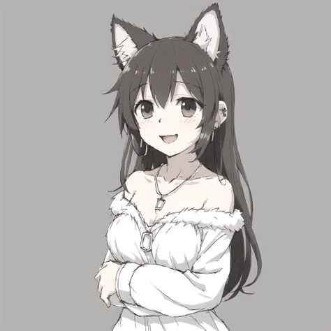 <lora:avas_jun_07-03--tsukumizu_yuu_005-095--ham_rifl_09-01:1>,
+ +, 1girl, animal ear fluff, animal ears, animal hands, animal nose, bangs, blush, body fur, breasts, character name, claws, cleavage, collarbone, fang, female focus, fox ears, fox girl, furrification, furry, furry female, hair rings, happy, japanese text, jewelry, light blush, long hair, long sleeves, looking at viewer, medium breasts, monochrome, multiple views, necklace, off shoulder, open mouth, sidelocks, simple background, sketch, smile, snout, upper body, v-shaped eyebrows, white background, wide sleeves