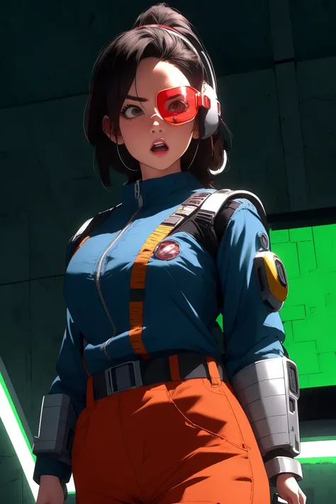 <lora:HerrscherAGGA2023_Saiyan_Scouter_V1:0.8> Saiyan Scouter,green scouter,1girl,scifi, shock512,cowboy shot, beautiful lighting,upper body, jumpsuit,, (masterpiece, best quality,highres, perfect hands), masterpiece,best quality,ultra-detailed,very detailed illustrations,extremely detailed,intricate details,highres,super complex details,extremely detailed 8k cg wallpaper