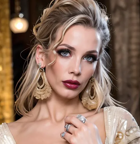 (masterpiece:1.2), (best quality,:1.2), 8k, HDR, ultra detailed, ((photorealistic)), perfect anatomy, professional light, cinematic lighting, fashion photography, ambient lighting,<lora:detail_slider_v4:2.5>, OverallDetail, fhanddetail:1.4, ffacedetail:1.4, skindetail, hairdetail, Rebecca, <lora:Rebecca-10:1>, portrait shot, <lora:PortraitMasterV1:0.2>, earrings, dark makeup, epiCPhoto