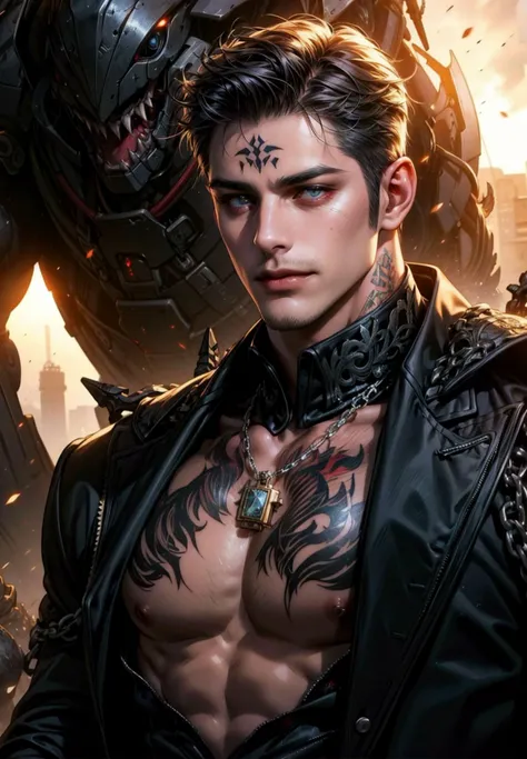 (8k, RAW photo, highest quality),(epic realistic:1.5), 1guy, muscular, tattoo on neck, smirk, cool, dark, black suit, intricate details,cinematic, dark studio,(hdr:1.5),detailed