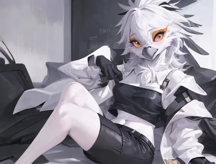 1girl, furry, masterpiece,best quality, masterpiece, a portrait of a main character, female, pale skin, anthro secretary_bird, <lora:Secretary-Bird-v2:0.95>, <lora:Anthro Birds:0.5>, wearing a crop top and shorts, <lora:add_detail:0.2>