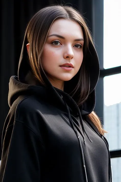 AM190_Brigitte from the future, black hoodie, realistic, intricate, elegant, sharp focus,  unreal engine 5, 8k, insane details, intricate details, hyperdetailed, complex background dslr, ultra quality, ultra realistic, sharp focus, tack sharp, dof, crystal clear, 8K UHD