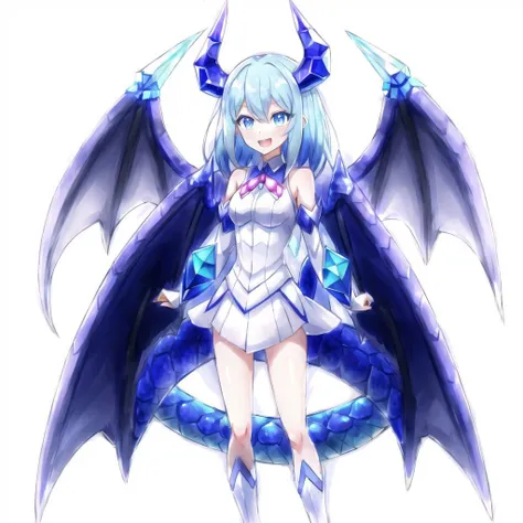 <lora:dragongirl-1_dragongirl-2__dragongirl-3_dragongirl-4--retro_ham_avas_jun_rifl--09-01:1.2>,
(dragon girl:1.0), dragon horns, (dragon tail:1.0), (dragon wings:1.0),
(full body:1.0),
bishamon \(usagi ba\), blue eyes, crystal, highres, looking at viewer, mega pokemon, no humans, pokemon \(creature\), sketch, smile, solo, teeth, white background