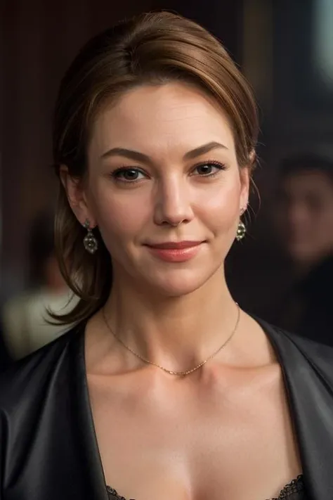 real, realistic, atmospheric scene, masterpiece, best quality, (detailed face, detail skin texture, ultra-detailed body:1.1),cinematic light,
<lora:dianelane_smf_lora_v2-000004:0.9>,  d1an31an3-smf, 1girl, solo, jewelry, realistic, earrings, brown hair, necklace, smile, sweeter