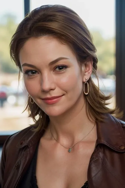 real, realistic, atmospheric scene, masterpiece, best quality, (detailed face, detail skin texture, ultra-detailed body:1.1),cinematic light,
<lora:dianelane_smf_lora_v2-000004:0.9>, d1an31an3-smf, 1girl, solo, jewelry, realistic, earrings, brown hair, necklace, smile, sweeter