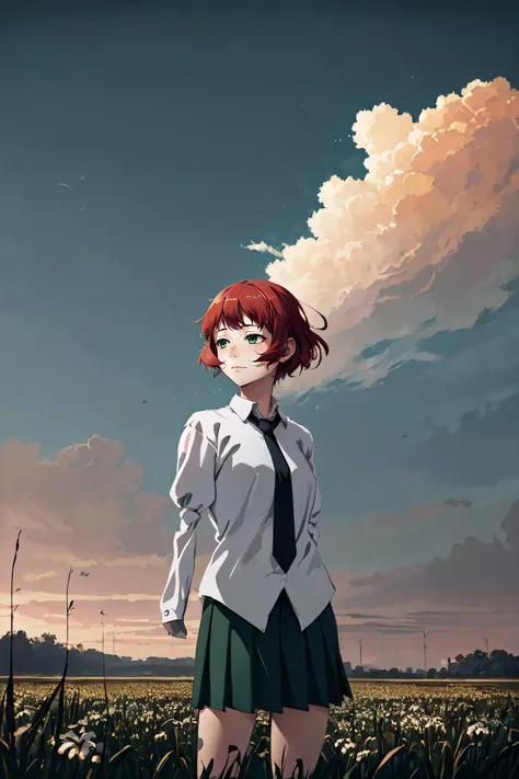rintenz, 1girl, solo, short hair, half-closed eyes, closed mouth, green eyes, red hair, <lora:rintenz:0.6> ,