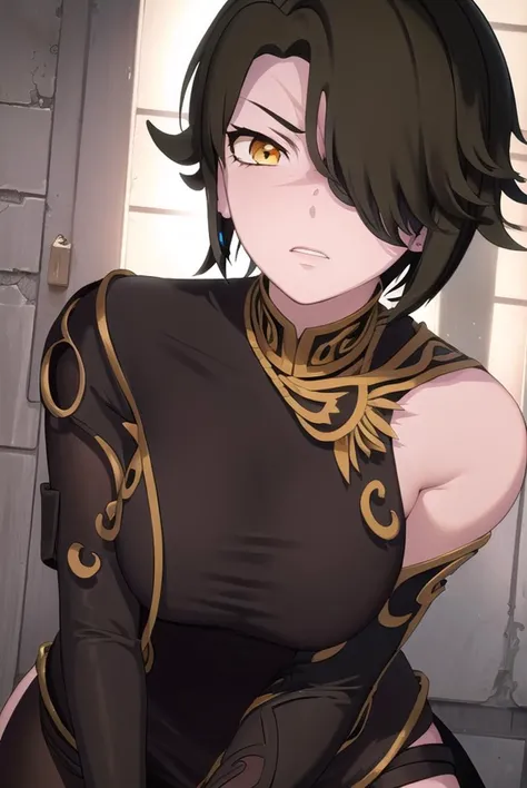 cinderfall, <lyco:cinderfall-lyco-nochekaiser:1>,
cinder fall, short hair, black hair, (yellow eyes:1.5),
BREAK gloves, dress, jewelry, earrings, black gloves, elbow gloves, (hair over one eye:1.5), tattoo, scar, chinese clothes, red dress, china dress,
BREAK indoors,
BREAK looking at viewer, (cowboy shot:1.5),
BREAK <lyco:GoodHands-beta2:1>, (masterpiece:1.2), best quality, high resolution, unity 8k wallpaper, (illustration:0.8), (beautiful detailed eyes:1.6), extremely detailed face, perfect lighting, extremely detailed CG, (perfect hands, perfect anatomy),